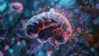 Glowing Human Brain with Neural Connections