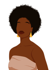 Illustration of a Black woman with a natural Afro hairstyle, celebrating beauty, confidence, and cultural pride, perfect for fashion, beauty, and lifestyle content.