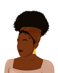 Illustration of a Black woman with a natural Afro hairstyle and a stylish headband, showcasing beauty, confidence, and cultural pride, perfect for fashion and lifestyle content.