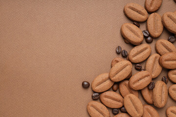 Cookies with coffee beans on a light background