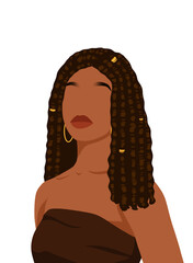 Illustration of a Black woman with dread locs hairstyle, celebrating natural beauty and cultural pride, perfect for fashion, beauty, and lifestyle content.