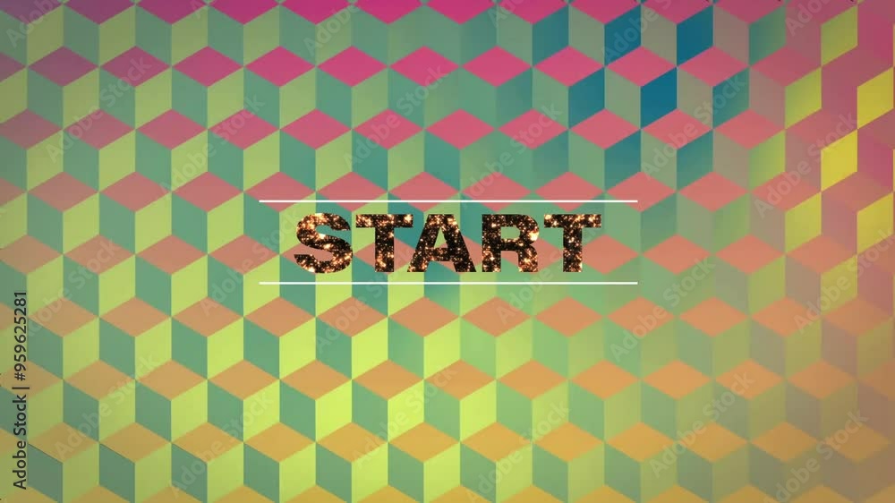 Poster start text over colorful geometric pattern animation