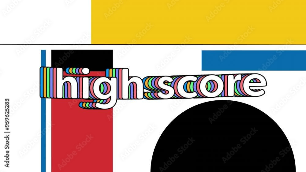 Poster highscore text animation over colorful geometric shapes