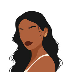 Illustration of a Black woman with wavy hair, showcasing natural beauty and elegant style, ideal for beauty, fashion, and lifestyle content.