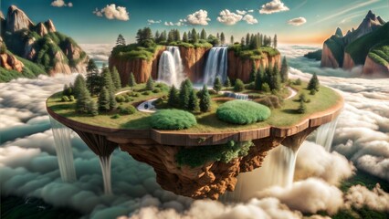 Fototapeta premium flying land with beautiful landscape