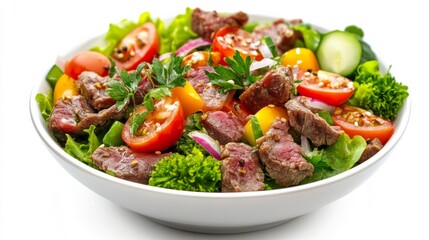 Liver and veggie salad on white
