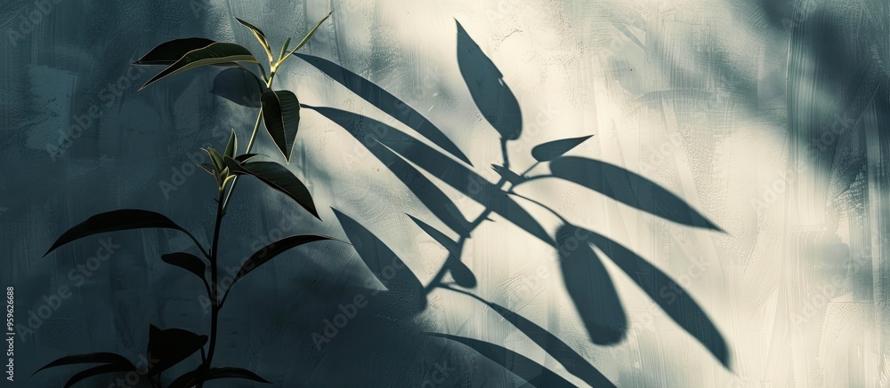 Poster abstract background featuring plant shadows cast on a wall. copy space image. place for adding text 