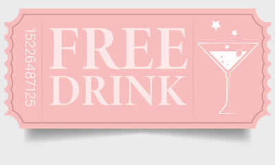 Soft purple coupon for a free drink. Glass of martini, champagne, etc.