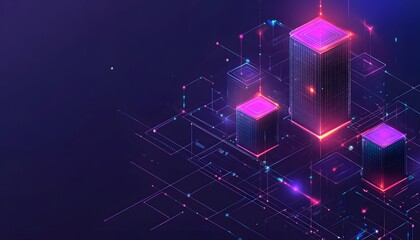 Obraz premium Neon-Lit Futuristic Cityscape with Interconnected Towers