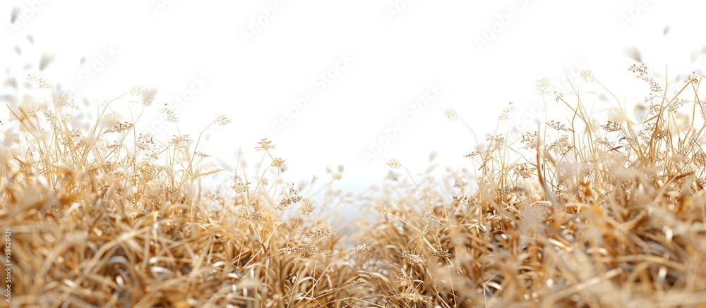 Poster golden dried autumn fluffy grass. copy space image. place for adding text and design