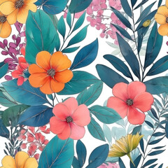 seamless Watercolor Pattern using botanical elements.