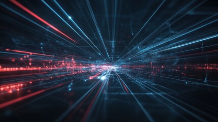 Obraz premium A dynamic tech presentation background with animated digital lines and light trails moving across a dark canvas