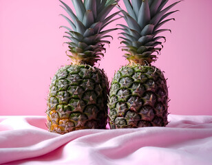 Fresh Pineapples Closeup on Pink Background for Food and Beverage Use