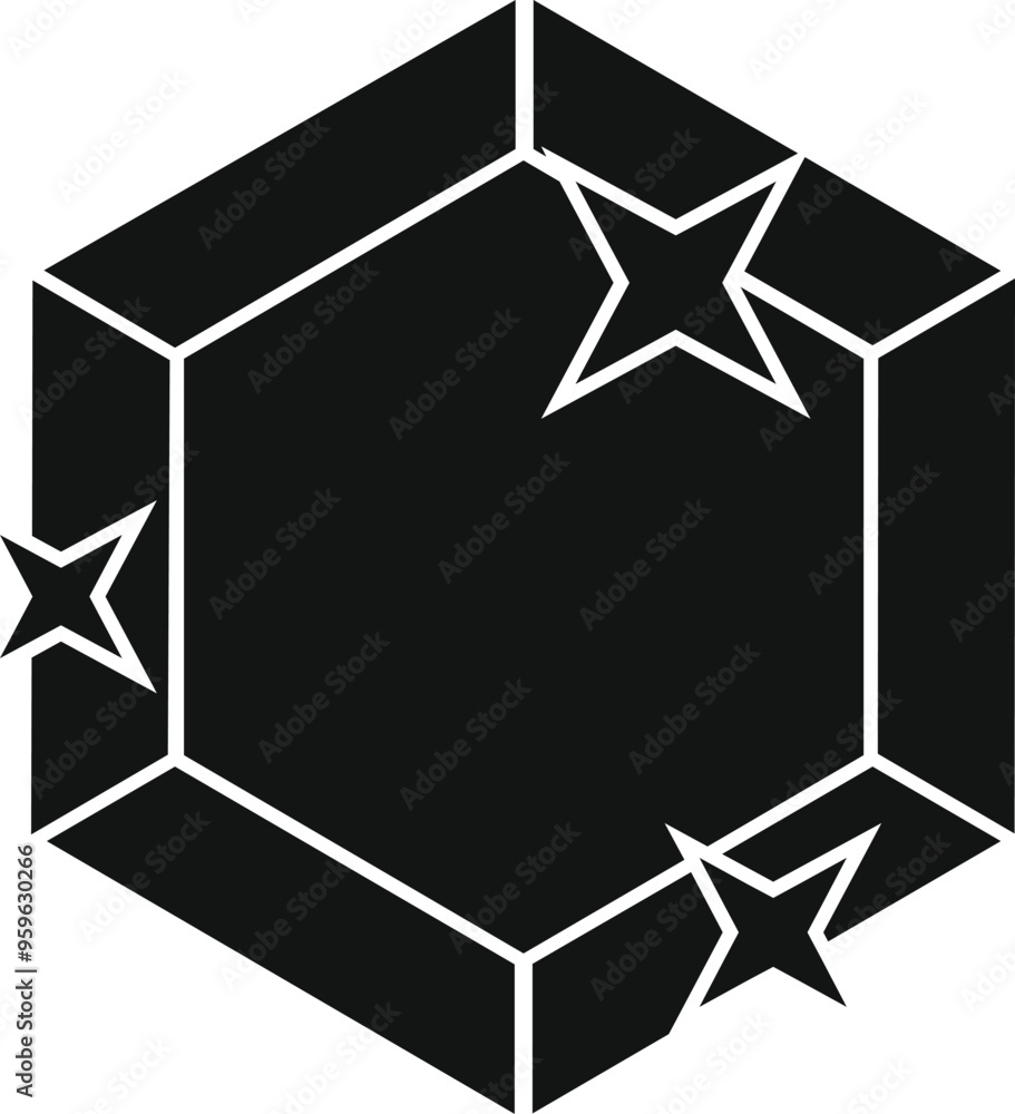Poster black hexagon crystal sparkling with three stars icon simple style