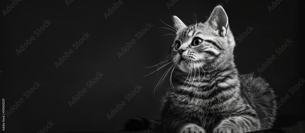 Aufkleber british silver tabby cat at home. copy space image. place for adding text and design