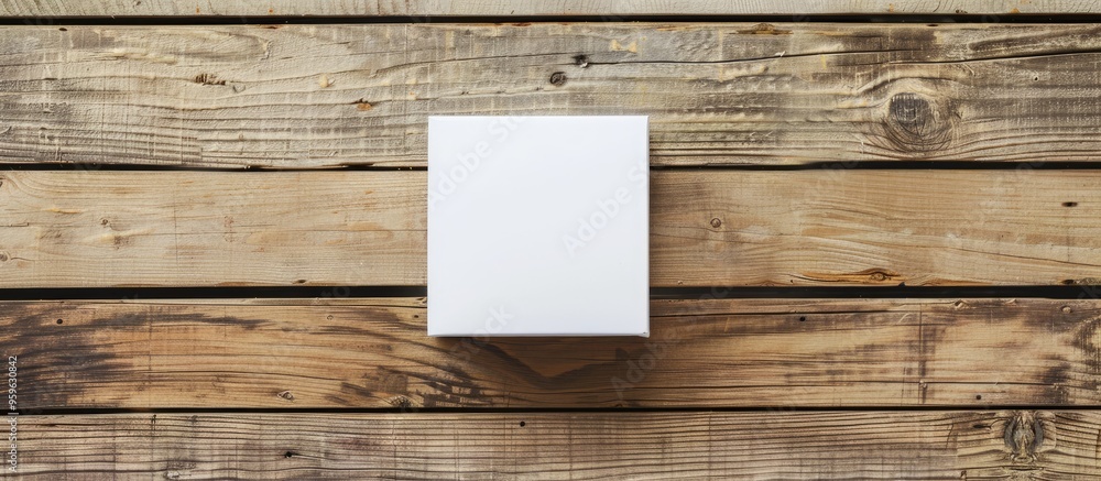 Poster blank white box mockup on a wooden background. copy space image. place for adding text and design