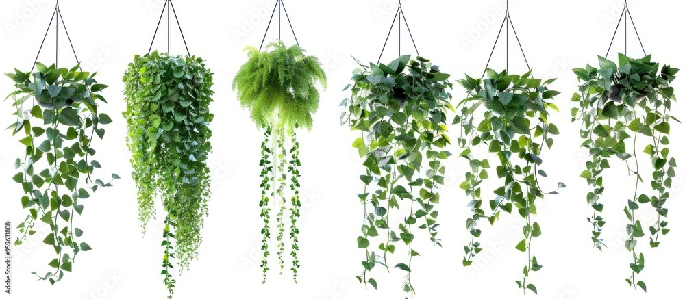 Aufkleber green hanging plant collection isolated on white background. copy space image. place for adding text