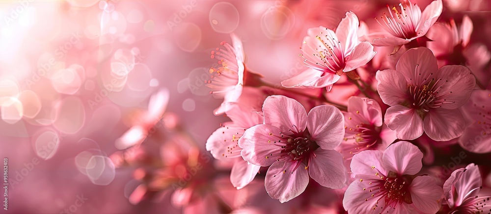 Poster japanese cherry blossoms. copy space image. place for adding text and design