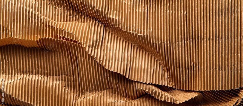 Poster textured striped corrugated cardboard featuring natural fiber components. copy space image. place fo