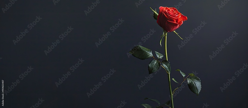 Poster red rose against a black background. copy space image. place for adding text and design