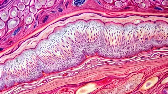 A photo image of the tunica externa, a layer of connective tissue surrounding the dermis, with folds and crevices prominent in smooth skin.