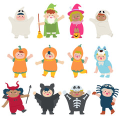 ハロウィンで仮装した子供たちのアイコンセット