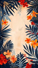 Naklejka premium Orange and blue floral plant illustration poster background