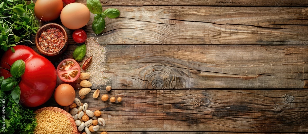 Aufkleber diet food on a wooden table idea of a healthy lifestyle and dieting. copy space image. place for add