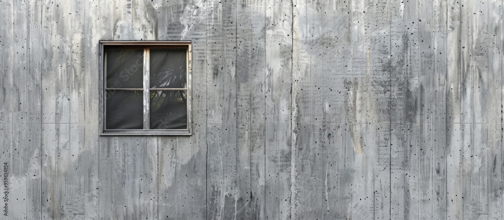 Poster single window in a textured gray concrete wall. copy space image. place for adding text and design