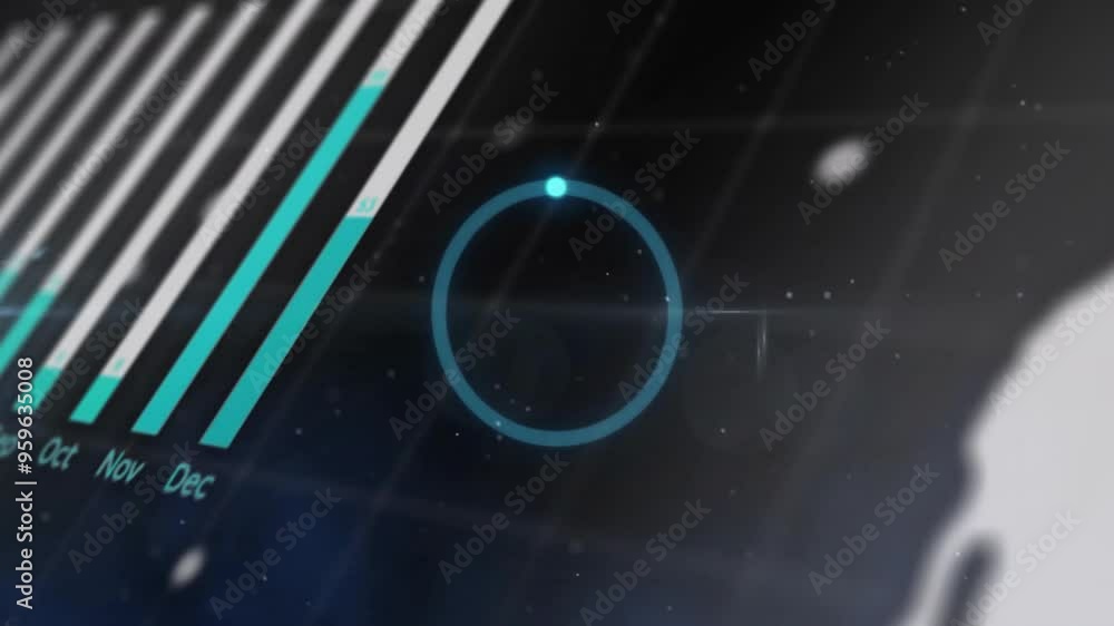 Poster graph with months and circular animation over dark background with grid lines