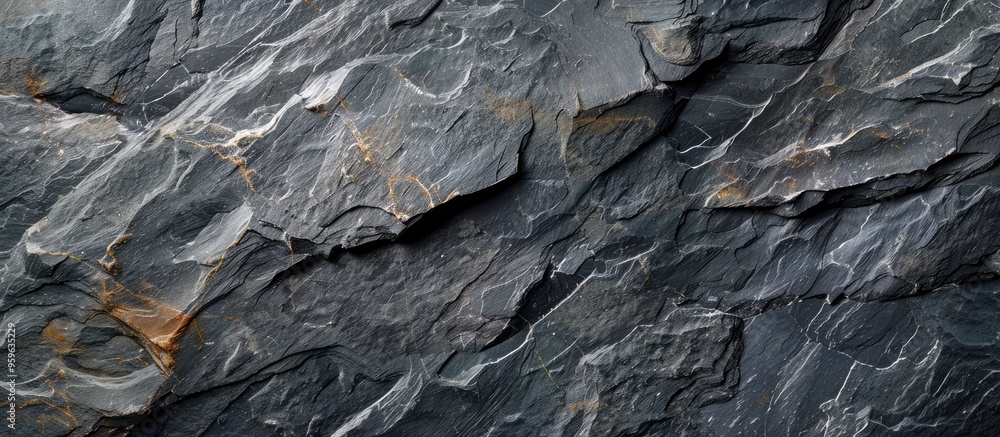 Poster natural black slate stone background pattern in high resolution top view copy space
