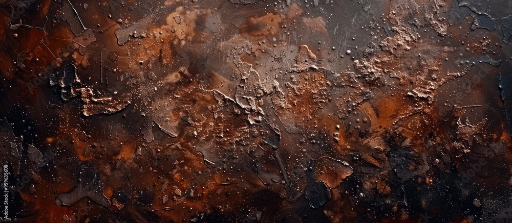 Poster grunge dark brown textured abstract background with paint spots smears and brush strokes. copy space