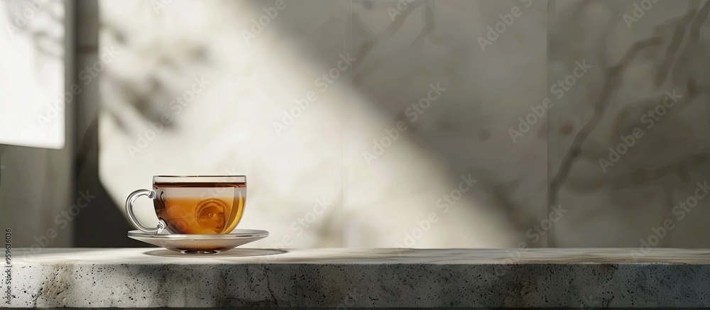 Aufkleber brewed tea on a serving table with brewing. copy space image. place for adding text and design