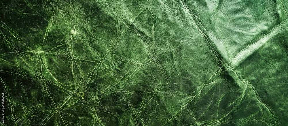 Poster close up detail of a green leather texture background. copy space image. place for adding text and d