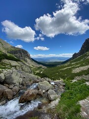 landscape with waterfall and mountains