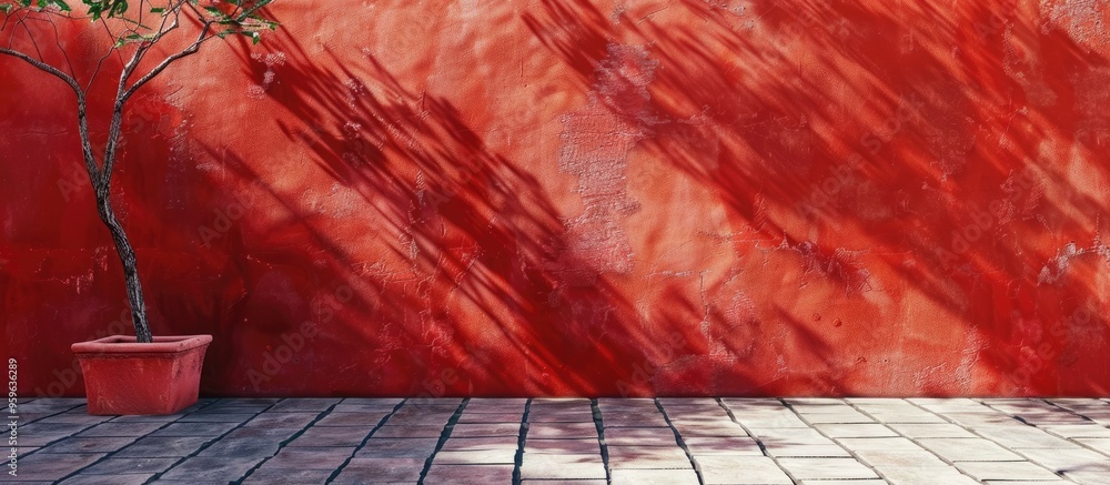 Poster red stucco wall background. copy space image. place for adding text and design