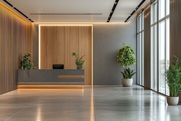 Obraz premium Reception desk and view on hallway in modern hotel.