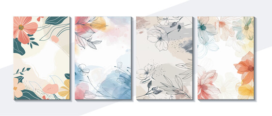 Hand drawn soft colors floral background. Background set