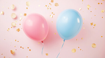 birthday party balloons, colourful balloons background and birthday cake with candles	