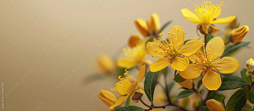 Poster pretty yellow flower of hypericum kamtschaticum var senanense known as shinano otogiriso in japanese