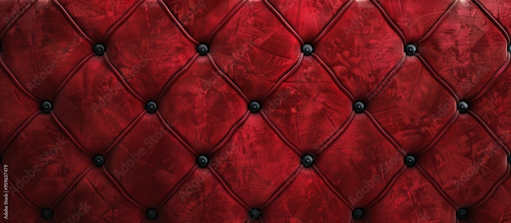 Poster red diamond patterned velvet upholstery background beautiful luxury fabric texture featuring buttons