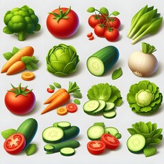 3D vegetable png cut out element set