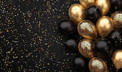 Naklejka premium birthday party balloons, colourful balloons background and birthday cake with candles 