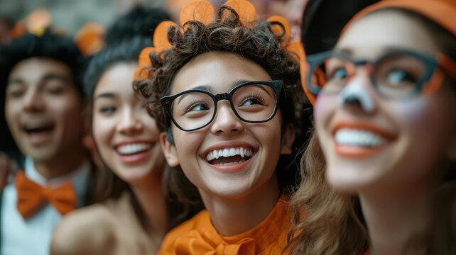 A group of people in costumes at a Halloween party, spooky fun