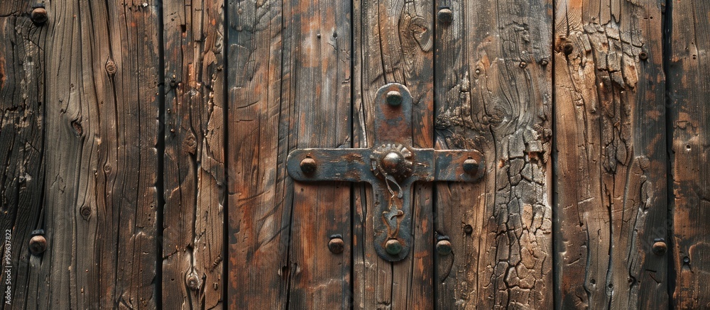 Poster Close up of an aged wooden door. Copy space image. Place for adding text and design