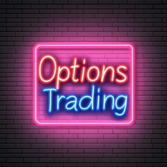 Obraz premium Vibrant neon sign of options trading, perfect for financial themes, showcasing modern trading concepts in a unique way.
