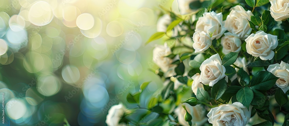 Aufkleber white roses set against a natural background. copy space image. place for adding text and design