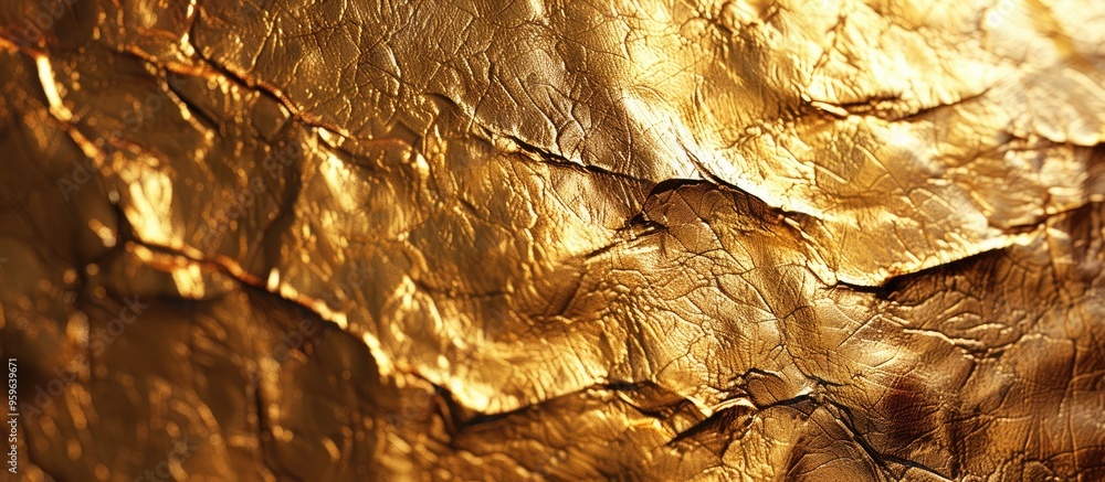 Poster close up of a golden leather texture background. copy space image. place for adding text and design