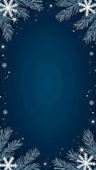 Winter Frame with Snowflakes and Frosted Pine Branches