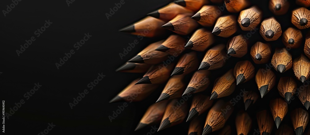Poster group of small wooden pencils. copy space image. place for adding text and design